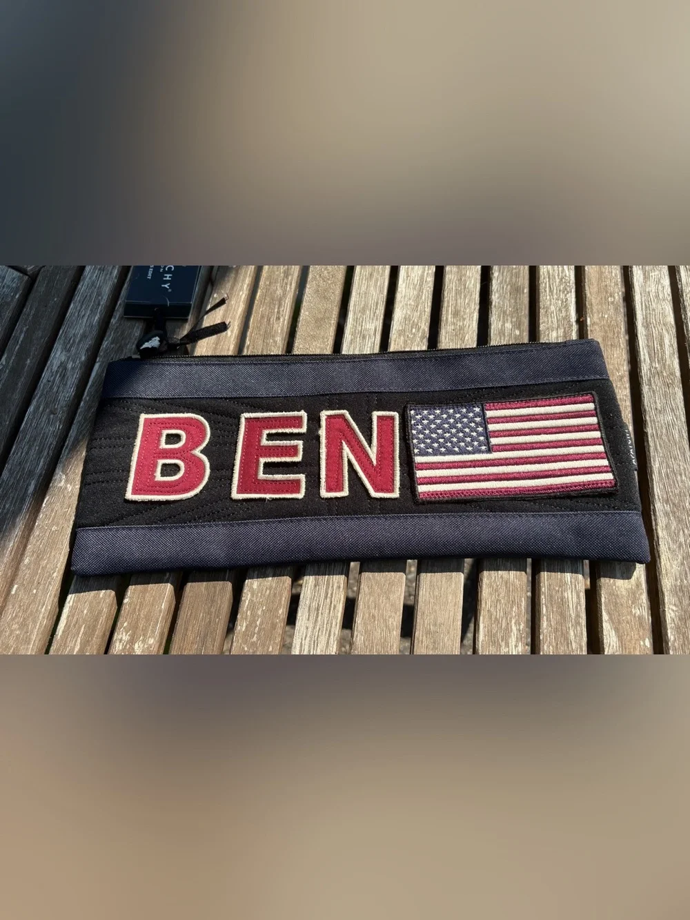 Pencil Case -BEN Patch Detail Red Lettering and USA Flag